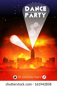 Night Cityscape with Spotlights Party Poster Background  Template - Vector Illustration