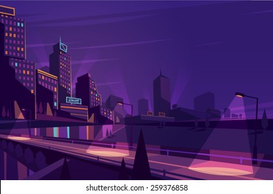Night Cityscape. Vector Illustration.