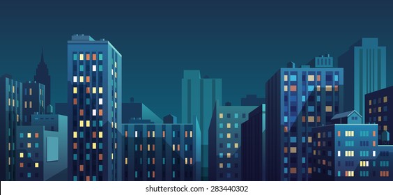 Night Cityscape. Vector Illustration.