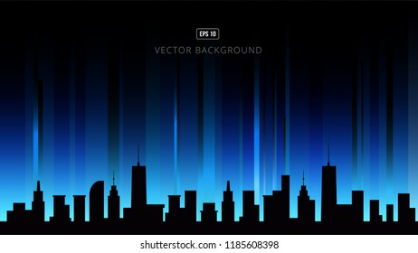Night cityscape vector illustration. Silhouettes of urban buildings.