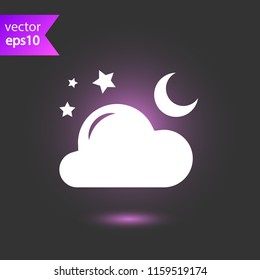 Night cloud icon with stars and moon. Meteorology icon. Weather sign. Moonlight sign. EPS 10 flat symbol