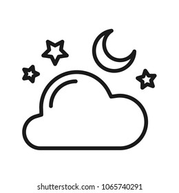 Night cloud icon. Weather with moon and stars vector icon. Meteorology sign