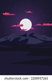 Night cloud Moon With hill illustration