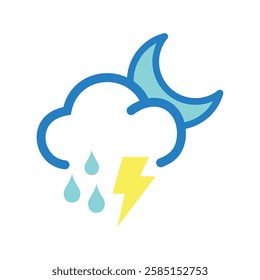Night cloud rain lightning icon