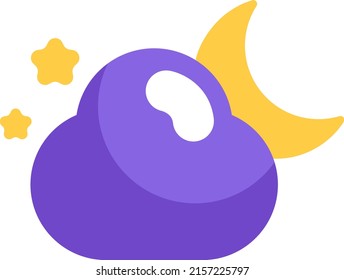 Nube nocturna con luna joven, ilustración, vector sobre fondo blanco.