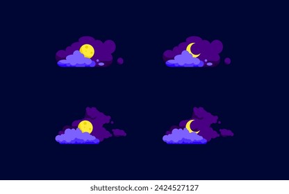 Night clouds icons. Cloud with sun and moon. Flat style