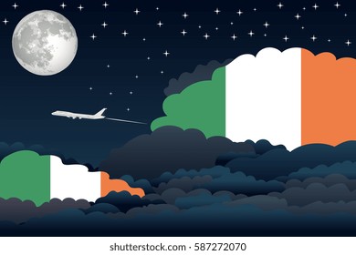 Night Clouds with Ireland Flags, Aeroplane Flying