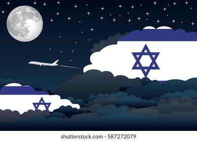 Night Clouds with Israel Flags, Aeroplane Flying