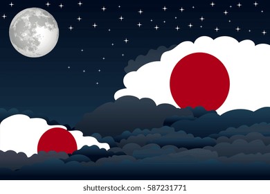 Night Clouds with Japan Flags