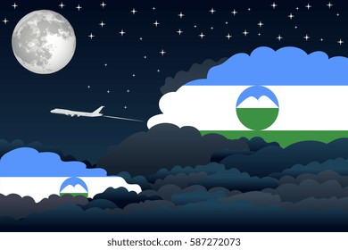 Night Clouds with Kabardino-Balkaria Flags, Aeroplane Flying
