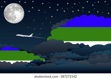 Night Clouds with Komi Flags, Aeroplane Flying