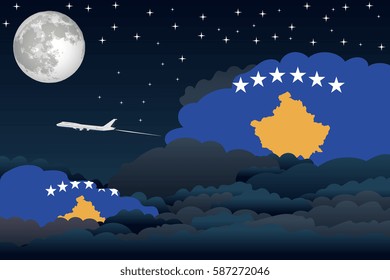 Night Clouds with Kosovo Flags, Aeroplane Flying