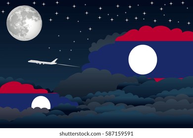 Night Clouds with Laos Flags, Aeroplane Flying