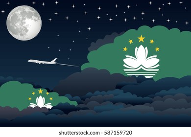 Night Clouds with Macau Flags, Aeroplane Flying