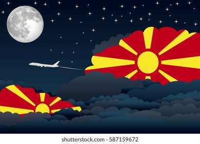 Night Clouds with Macedonia Flags, Aeroplane Flying