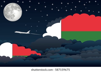 Night Clouds with Madagascar Flags, Aeroplane Flying