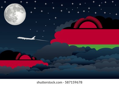 Night Clouds with Malawi Flags, Aeroplane Flying
