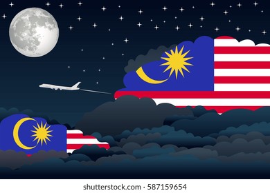 Night Clouds with Malaysia Flags, Aeroplane Flying