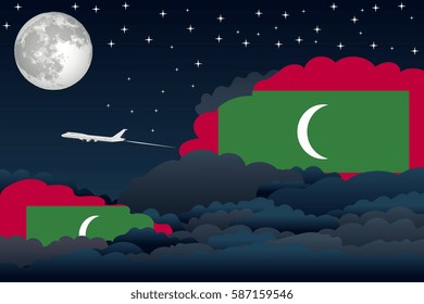 Night Clouds with Maldives Flags, Aeroplane Flying