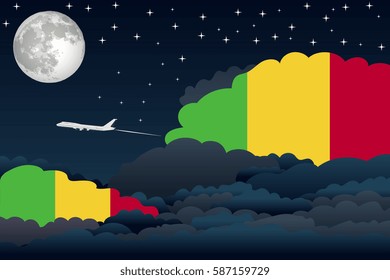 Night Clouds with Mali Flags, Aeroplane Flying