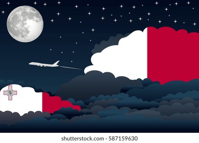 Night Clouds with Malta Flags, Aeroplane Flying