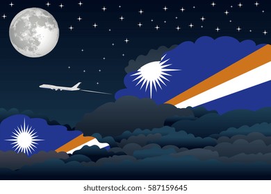 Night Clouds with Marshall Islands Flags, Aeroplane Flying