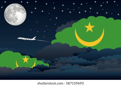 Night Clouds with Mauritania Flags, Aeroplane Flying