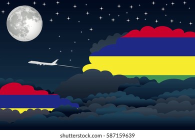 Night Clouds with Mauritius Flags, Aeroplane Flying