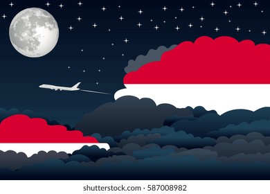Night Clouds with Monaco Flags, Aeroplane Flying