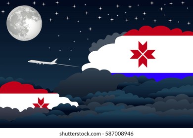 Night Clouds with Mordovia Flags, Aeroplane Flying