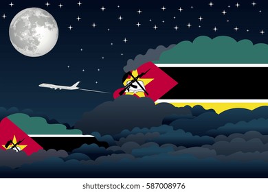  Night Clouds with Mozambique Flags, Aeroplane Flying