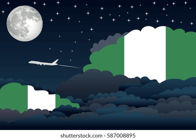Night Clouds with Nigeria Flags, Aeroplane Flying