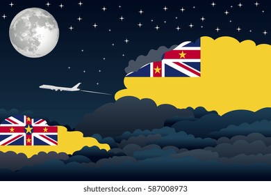Night Clouds with Niue Flags, Aeroplane Flying