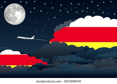 Night Clouds with North Ossetia Flags, Aeroplane Flying
