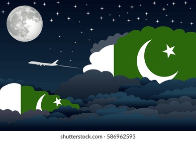 Night Clouds with Pakistan Flags, Aeroplane Flying