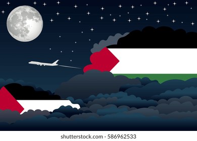 Night Clouds with Palestine Flags, Aeroplane Flying