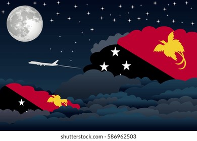 Night Clouds with Papua New Guinea Flags, Aeroplane Flying
