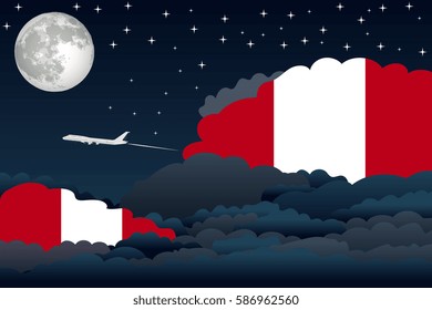 Night Clouds with Peru Flags, Aeroplane Flying