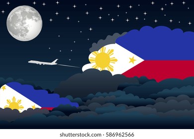 Night Clouds with Philippines Flags, Aeroplane Flying