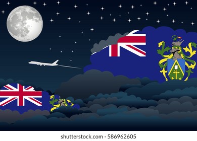 Night Clouds with Pitcairn Islands Flags, Aeroplane Flying