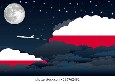 Night Clouds with Poland Flags, Aeroplane Flying