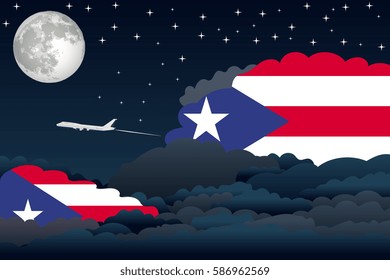 Night Clouds with Puerto Rico Flags, Aeroplane Flying