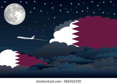 Night Clouds with Qatar Flags, Aeroplane Flying