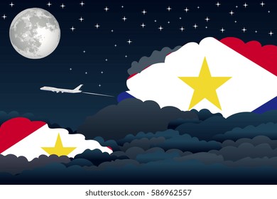 Night Clouds with Saba Flags, Aeroplane Flying