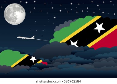 Night Clouds with Saint Kitts and Nevis Flags, Aeroplane Flying