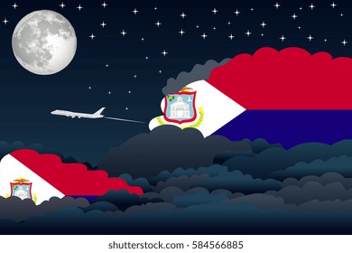 Night Clouds with Saint Martin Flags, Aeroplane Flying