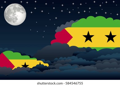 Night Clouds with Sao Tome and Principe Flags