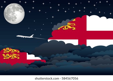 Night Clouds with Sark Flags, Aeroplane Flying