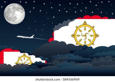 Night Clouds with Sikkim Flags, Aeroplane Flying