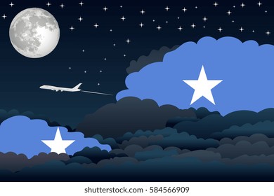 Night Clouds with Somalia Flags, Aeroplane Flying